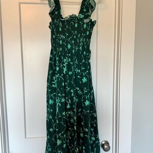 Hill House Green Floral Smocked Maxi Dress